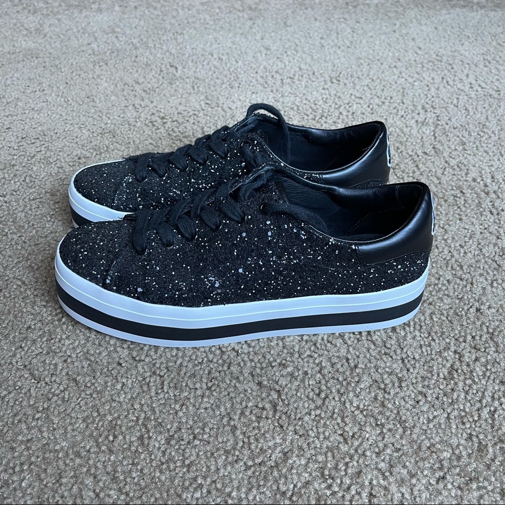 Alice + Olivia Black Glitter Platform Slip-On Sneakers - Picture 8 of 13
